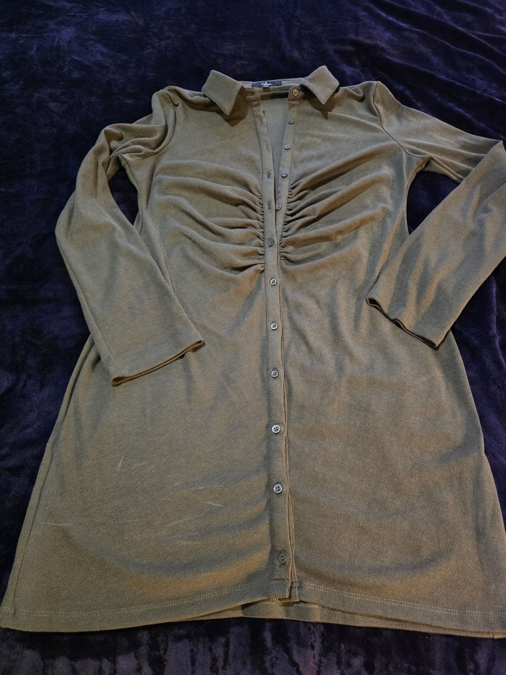 Lulus Olive Green Ruched Button Front Collared Mini Dress XL